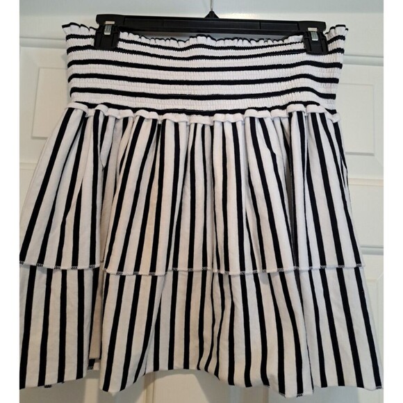 Duffield Lane Nancy Navy Stripe Smocked Waist Tiered Ruffle Skirt Women's Small - Picture 3 of 8